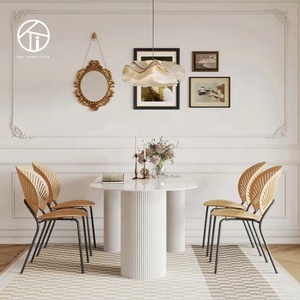 Phổ biến thiết kế mới hình bán nguyệt không thường xuyên Slate trắng đá cẩm thạch bàn ăn với ba bàn chân cafe bàn ăn - Product Image 4