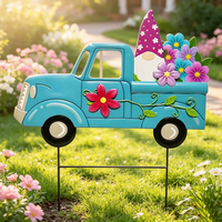 Piquets de jardin en métal 3D faits à la main avec gnome et bouquet de fleurs, décoration d'art extérieur pour la cour, ornement de pelouse