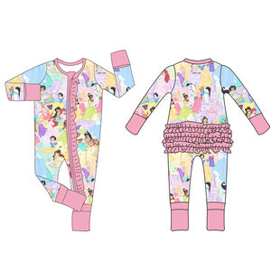Prinzessin Rüschen benutzer definierte Mädchen Bambus Pyjamas bunten Druck Neugeborenen Baby Zippy zwei Wege ein PC Pjs Bambus - Product Image 1