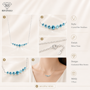 Collier JINSEO en argent sterling 925 avec <span class=keywords><strong>pavé</strong></span> de cristaux bleu aqua en forme de smiley, prêt pour la fabrication OEM, style minimaliste et élégant pour projets de vente en gros - Product Image 3