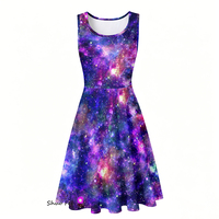 Robe skater sans manches pour femme, imprimé numérique galaxie nébuleuse violette, robe d'été trapèze avec poches latérales, mini-robe de soirée cosmique
