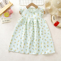 Robes d'été pour filles à imprimé floral, coupe trapèze, style princesse, avec volants bouffants, vêtements pour enfants, tout-petits et bébés, fournisseur en gros