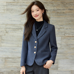 Women's Wool Blazer Solid Color Anti-Wrinkle Buttons Autumn Winter Style - Product Image 1