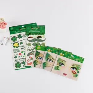 녹색 아일랜드 축제 프로모션 세인트 Patricks 데이 장식 액세서리 비닐 눈 스티커 수염 얼굴 문신 스티커
