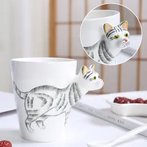 Tasse à café 3d en céramique à utiliser pour enfant, joli design animal, chat, fabriqué en chine, 1 pièce