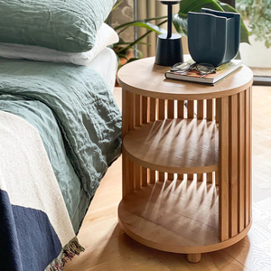 Vintage Bamboo Design Large Round <strong>Bedside</strong> <strong>Table</strong> With Wheels Wooden <strong>Slim</strong> Tall <strong>Bedside</strong> Laptop <strong>Table</strong> - Product Image 2