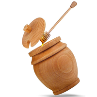 Récipient de rangement en bois pour la maison Pot à miel en bois avec couvercle et bâton louche
