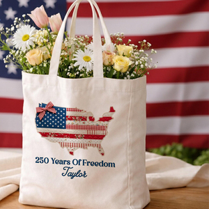 Borsa per il Giorno <span class=keywords><strong>dell</strong></span>'Indipendenza Personalizzata con Bandiera Floreale Americana, Borsa per il 250° Anniversario, Borsa in Tela Personalizzata con Mappa USA e 250 Anni di Libertà - Product Image 2