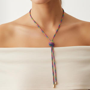 时尚珠宝嘻哈简约冬季多彩黑银全钻项链长吊坠钻石项链 - Product Image 1