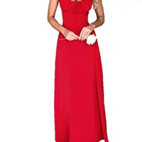 Robe longue maxi rouge unie et élégante avec bretelles ajustables et taille cintrée pour la Saint-Valentin en plusieurs tailles