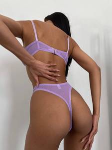 Logotipo personalizado simples sexy cor sólida rosa, copo fino, sutiã e calcinha de mulheres, <span class=keywords><strong>lingerie</strong></span> sólida, roupa de dormir, 2 conjuntos para mulheres - Product Image 5
