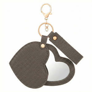 Heart-Shaped Compact <b>Mirror</b> Keychain Litchi Grain Pu Leather Double-Sided Travel <b>Mirror</b> With Swivel <b>Foldable</b> Design - Product Image 2