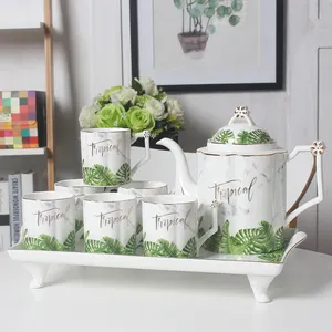 Tropical style Ceramic Coffee Tea Set 8pcs Porcelain Tea Set with Tray