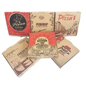Özel Logo tüm boyut 9 10 11 12 14 18 inç yeniden oluklu Kraft kağıt Pizza ambalaj teslimat kutusu ile kendi logosu