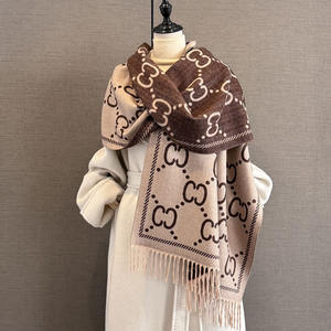 新款奢华冬季双面羊绒长流苏围巾高品质女性加厚包裹披肩女士羊绒保暖围巾 - Product Image 5