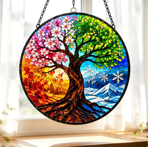 Dropshipping Personalizzato Stampa 3D Quattro Stagioni Albero della Vita Vetro Colorato Acchiappasole Ornamento Campanelli a Vento Arte da Parete Acchiappasole - Product Image 1