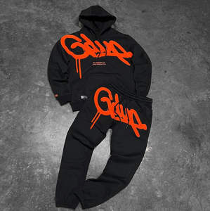 Nouveau GEEDUP Top qualité lourd 100% coton sweat-shirt pantalon ensemble décontracté coupe ample pantalons de survêtement pour hommes et femmes lettre à capuche - Product Image 1