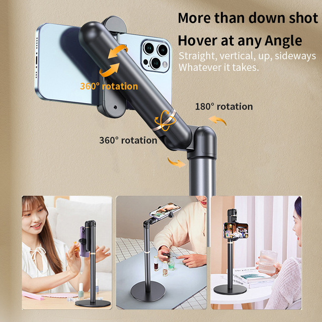MQ Flexible Retractable Rotatable Overhead Phone Stand Desktop Top-Down Shooting Lazy Mobile Bracket Live Streaming Heat