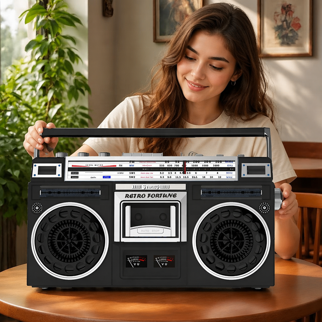 RETRO FORTUEN HXD-P1 High Power Speaker Cassette Tape Recorder Player Stereo Player RADIO,USB TF BLUE TOOT MP3 Converter