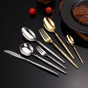 High-End Hammer Pattern Ballet Cutlery 304 Stainless Steel <b>Forks</b> and Spoons Flatware Sets for the Table - Product Image 5