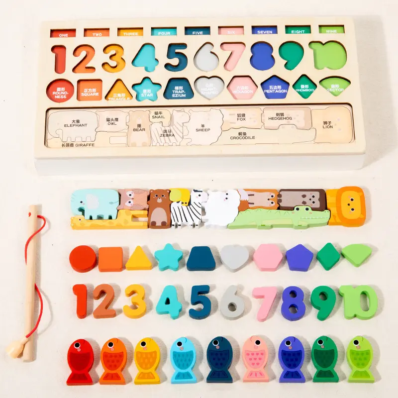 木製4-in-1色分類動物ペアリング磁気ウォーキングビーズ不規則なパズル対数ボード