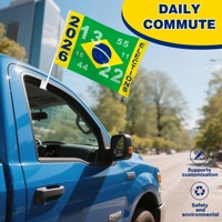 Drapeau national du Brésil à clipser sur vitre de voiture, 30x45cm (12x18 pouces), avec mât en plastique, pour les élections du 22/13 et les événements sportifs (football) - Vente en gros