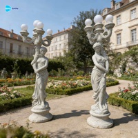 Lampe sculptée en pierre pour décoration de jardin, magnifique sculpture de femme grandeur nature en marbre naturel, lampadaire
