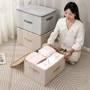 फैक्टरी थोक होम फ्लैट स्टैकेबल पॉलिएस्टर फैब्रिक कपड़े भंडारण बॉक्स ढक्कन के साथ