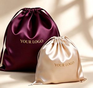 Customizable Champagne Silk <b>Satin</b> Drawstring Bag Custom Logo Medium Size Small Jewelry Cosmetic Gift Packaging Pouch With Logo - Product Image 5