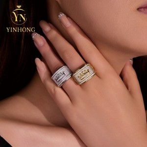 도매 맞춤형 풀 아이스 아웃 사각 모이사나이트 반지 황동 사각 바게트 반지 대형 유니섹스 - Product Image 6