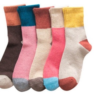 Women Thermal Socks Color Blocking Cotton <b>Blend</b> Mid Calf Warm Winter Socks - Product Image 3