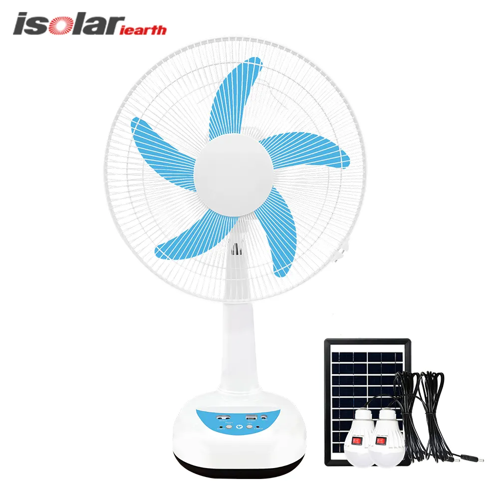 14 inç güneş soğutma fanı 5 bıçakları masa paneli ile şarj edilebilir Fan