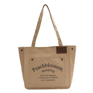 Large-capacity simple letter storage bag trendy fashion canvas portable shopping shoulder tote bag