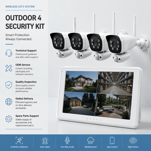 VS6104 Wireless CCTV Camera Kit 2K Touchscreen Monitor AI Motion Detection Two Way Audio Weatherproof Siren Alarm 64GB SD Card
