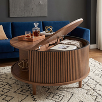 Table basse ronde moderne et durable avec plateau relevable, rangement dissimulé et pieds en bois massif pour petit appartement ou salon