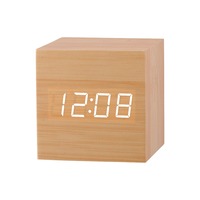 Reloj despertador digital LED de madera con control de sonido, reloj de escritorio en forma de cubo, 3 alarmas, modo nocturno, reloj digital de madera para dormitorio ET504