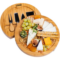 Ensemble cadeau de planche à charcuterie miniature ronde, planche à fromage en bois de bambou non toxique et couteaux, plateau de service portable