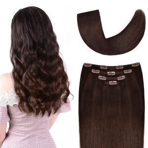 Extensiones de Cabello Brasileño con Clip, Ondulado, Castaño Claro, 100% Cabello Humano Virgen, Trama Doble a Máquina, Sin Costuras, Venta al Por Mayor - Product Image 1