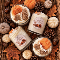 Bougie parfumée décorative personnalisée en pot, à la senteur de soja, pour desserts d'automne, en forme de citrouille, OEM, pour cadeaux d'automne et cadeaux d'Halloween