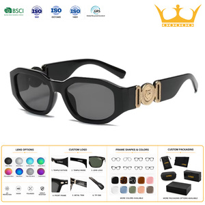 Occhiali da Sole di Lusso Italiani per Donna, Montatura Poligonale Vintage con <span class=keywords><strong>Testa</strong></span> di <span class=keywords><strong>Leone</strong></span> Dorata, Protezione UV400 per Vacanze - Product Image 1