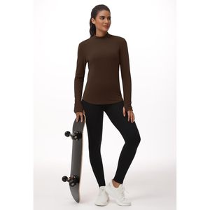 FOXA Fleece Mock Turtleneck Pullover Long Sleeve Base Layer Women's Workout <b>Top</b> Moisture Wicking - Product Image 3