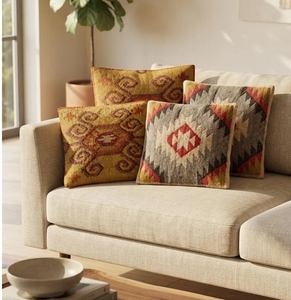 Ensemble de 4 housses de coussin Kilim faites à la main en laine et jute, style bohème tribal, pour canapé, salon, chambre, décoration rustique pour la maison - Product Image 1