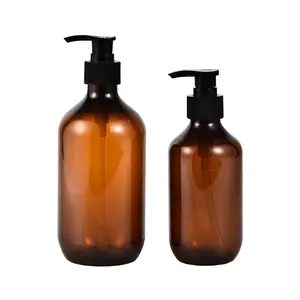 Shampoo Bottle Wholesale 300ml 500ml Amber PET Round Plastic Lotion Pump Bottle Liquid Body Soap Toiletry Bottles For Shampoo