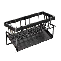 Tempat Spons Dapur dengan Pengering Otomatis, Organizer Sikat Piring dari Baja dengan Rak Kain Lap yang Dapat Dilepas, Warna Hitam