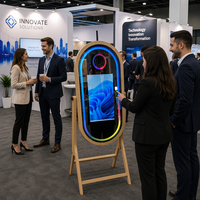 Oval Solid Wood Mirror Photobooth 40 Inch Glass with 21.5 Touch Screen Interactive LED Light Event Venue
