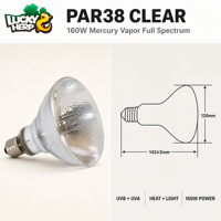 LuckyHerp JX-SL160PAR38CL Par38 160W Lampe à vapeur de mercure transparente auto-alimentée UVB/UVA en verre écologique pour reptiles et serpents d'intérieur