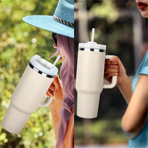 Stainless Steel Tumbler 40oz Vacuum Insulated Travel <b>Mug</b> with Handle and Straw Black Minimalist Design - Product Image 4