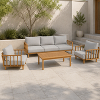 Ensemble de canapés modernes et confortables en bois de teck KD pour salon de jardin et extérieur - 5 places - Promotion