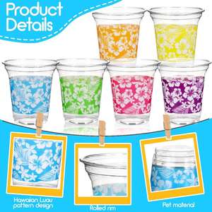 Vasos Desechables Personalizados de PET de 14oz con Diseño Hawaiano Luau Tropical, Impresión Digital y Logotipo Personalizado para Fiestas Temáticas de Playa y Cumpleaños - Product Image 2