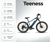 Vélo de montagne électrique en alliage d'aluminium avec assistance, 7 vitesses, 26 pouces, moteur brushless 48V/36V 250W, écran LCD arrière, batterie au lithium